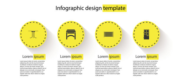 圆桌，椅子，抽屉柜和关上门。业务信息模板。向量图片下载