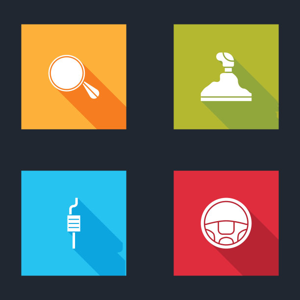 设置汽车后视镜，换挡器，消声器和方向盘图标。向量图片下载