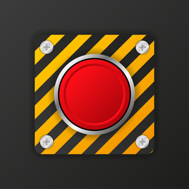 红色背景上的黄色报警按钮。向量网络按钮。点击,停车标志。图片下载