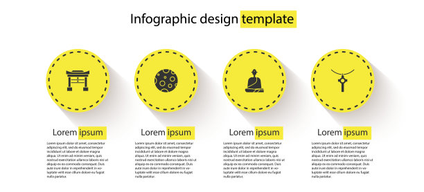 设置日本门，月亮，佛教和尚和基督教交叉链。业务信息模板。向量图片下载