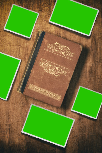 维多利亚风格的古董书封面上印着老照片图片下载