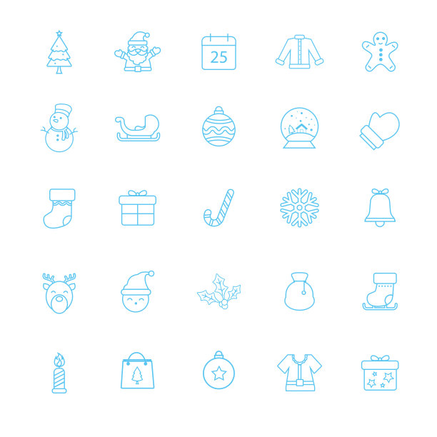 圣诞细线设计矢量图标集图片下载