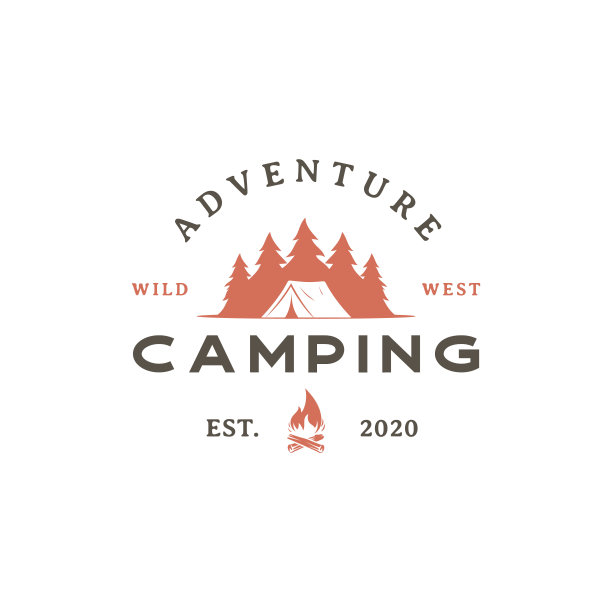 复古复古的森林露营标志标志夏季露营矢量插图帐篷和松树剪影图片下载