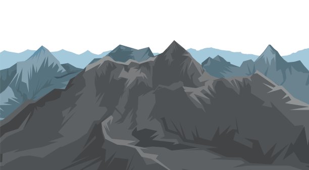 山上。有悬崖、岩石和山峰的山脉。地平线。白色背景上的孤立物体。插图。向量图片下载