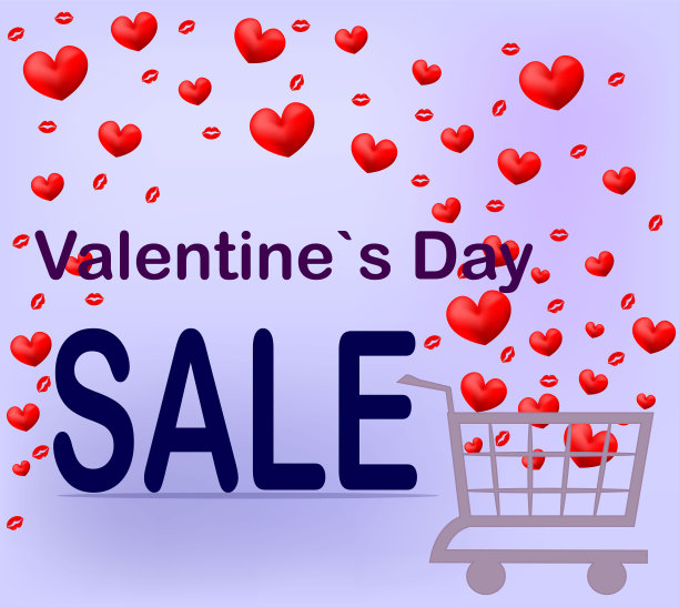 情人节折扣。篮子里的心。情人节卡片。矢量图图片下载