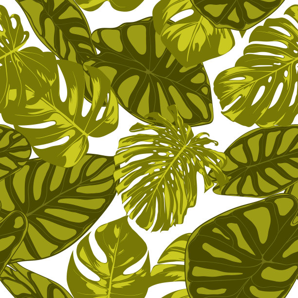 热带叶无缝图案与手绘图片下载