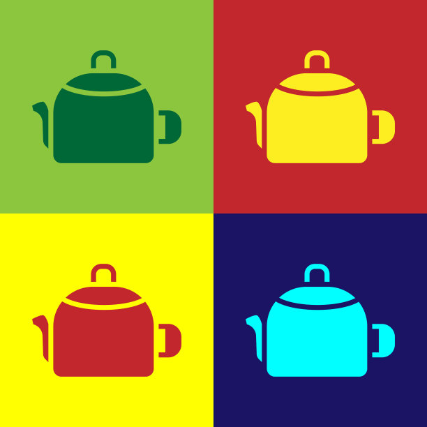 波普艺术水壶与处理图标孤立的颜色图片下载