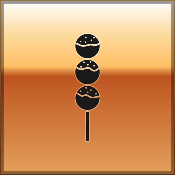 黑色章鱼烧棍上的图标孤立在黄金上图片下载