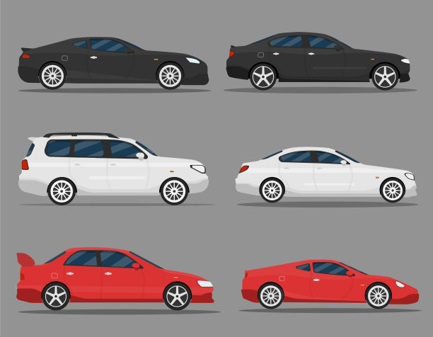 一组不同颜色的孤立的汽车。图片下载