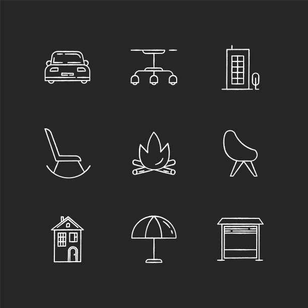 舒适生活粉笔白色图标设置在黑色图片下载