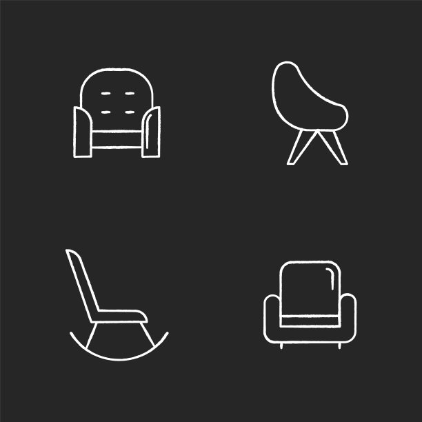 椅子种类粉笔白色图标设置在黑色图片下载