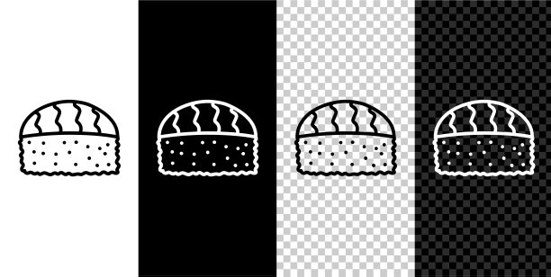 设置线寿司图标孤立在黑白上图片下载