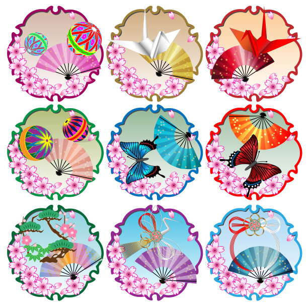日式彩纸设计4款(田盛、纸鹤、蝴蝶、瑞彦、新年)图片下载