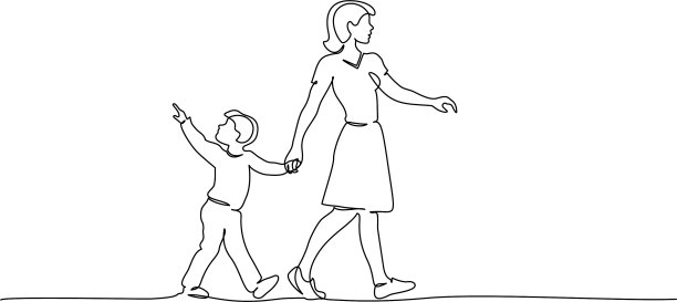 快乐的妈妈和孩子一起走图片下载