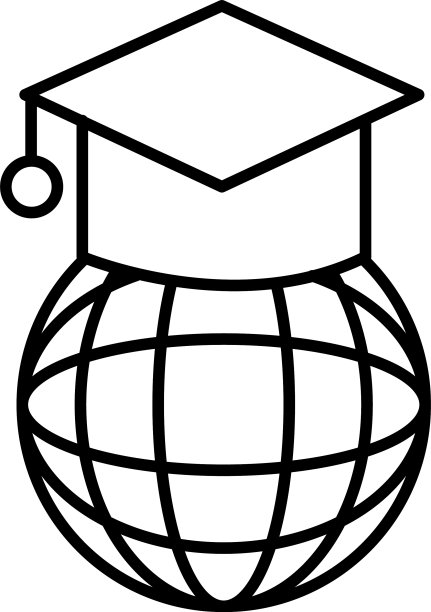 球体浏览器与毕业帽线条风格图标图片下载