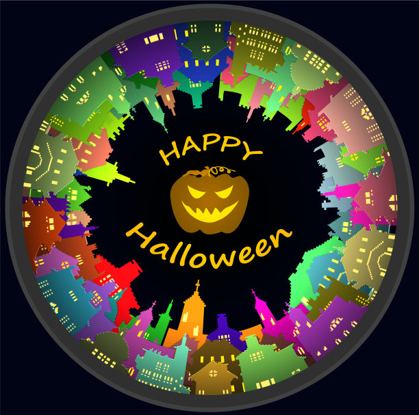 万圣节圆镇和灯笼的背景图片下载