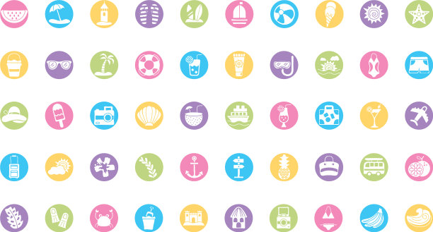 捆绑夏季度假集图标图片下载