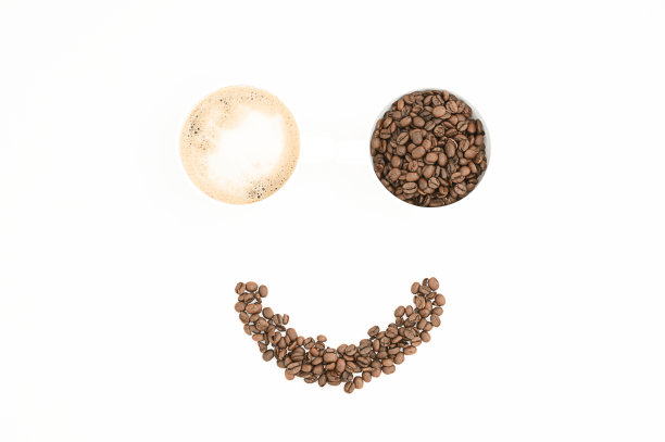 咖啡微笑的概念由咖啡豆和咖啡库存的杯子照片图片下载