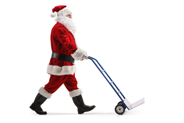 圣诞老人推着一辆空手推车图片下载