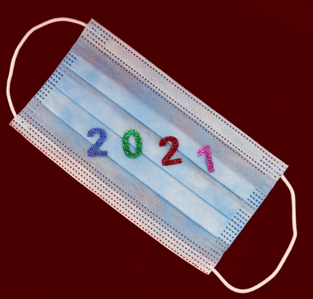 2021年戴着医用口罩新年快乐图片下载
