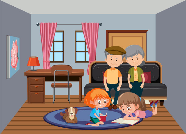 背景场景:家里有老人和孩子图片下载