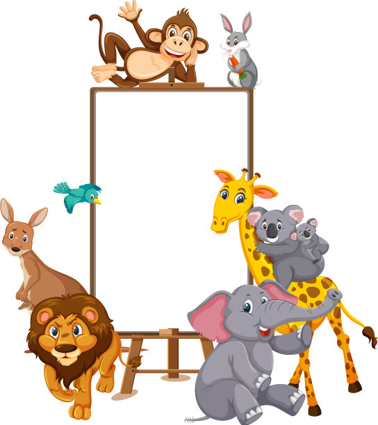 野生动物卡通人物和空白横幅图片下载