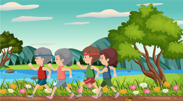 老人在公园里跑步的场景图片下载