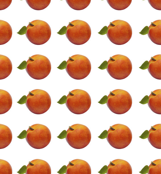 无缝图案，桃子和叶子在一个白色的背景。图片下载