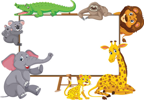 野生动物卡通人物和空白横幅图片下载