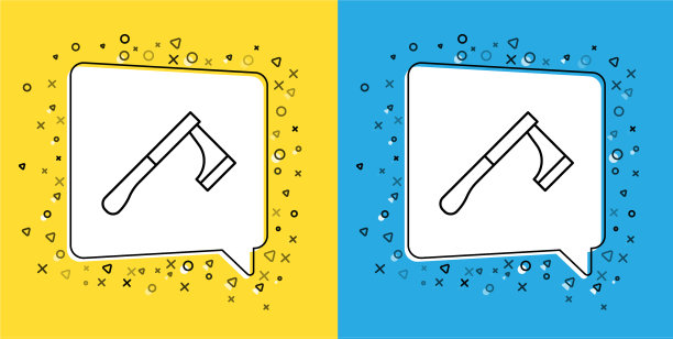 设置线木斧图标孤立在黄色和图片下载