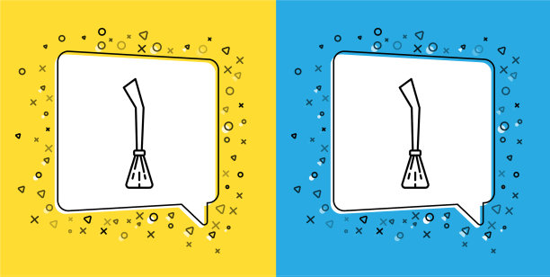 设置线女巫扫帚图标孤立在黄色和图片下载