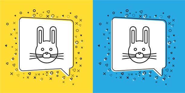 设置行复活节兔子图标孤立在黄色和图片下载