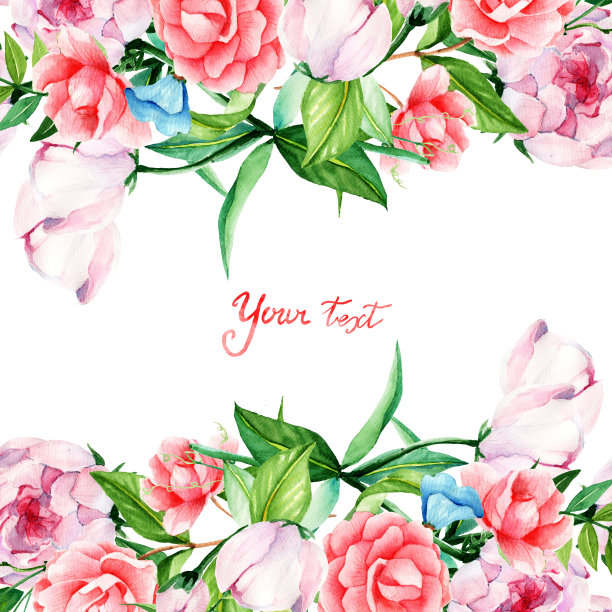 为您制作的贺卡，手工制作，水彩画，插花，鲜花，花蕾，牡丹，山茶花，Proteus，香豌豆，从上到下相框图片下载