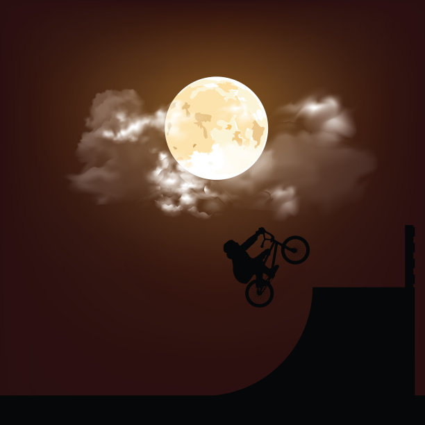 晚上小轮车车手的剪影图片下载