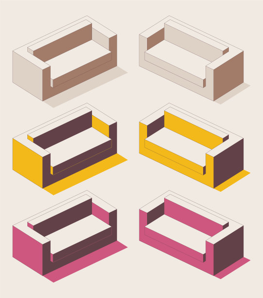 等距全彩色轮廓软沙发办公室图片下载