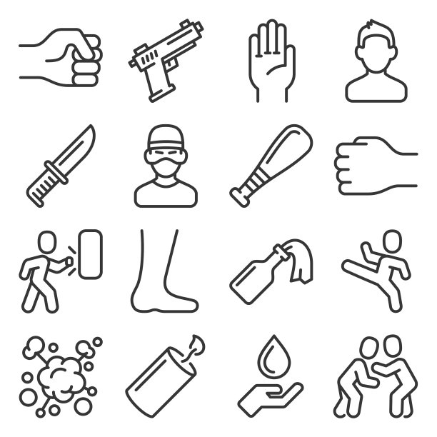 暴力和犯罪图标设置线条风格图片下载