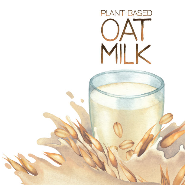 水彩玻璃的植物为基础的牛奶装饰飞溅和燕麦图片下载