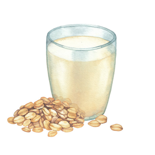 水彩玻璃植物牛奶和少量燕麦。图片下载