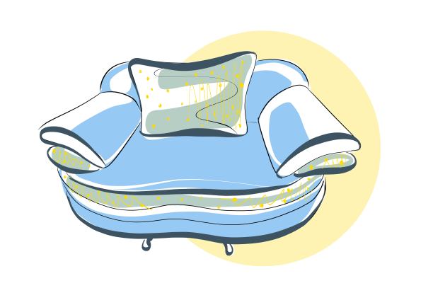 素描椅子在线性风格，轮廓画在黑色的白色背景。坐着放松的软垫家具。轮廓。向量。软垫椅，矢量素描插图图片下载