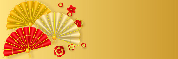 传统的红色和金色手扇。中国新年的设计图片下载