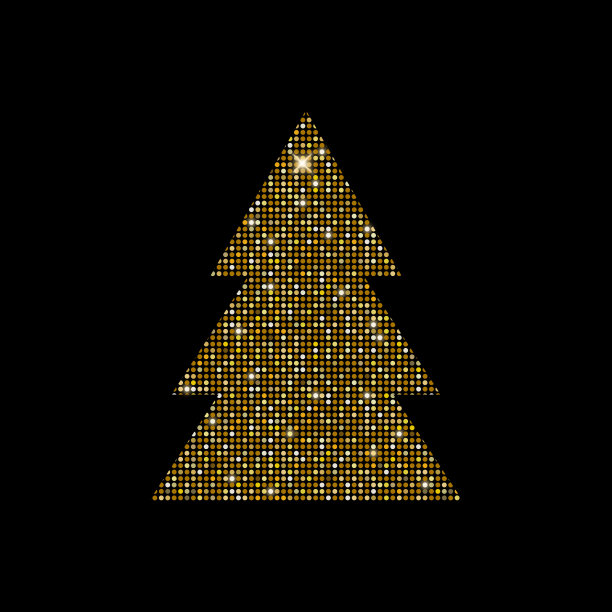 闪闪发光的圣诞树，字体:“圣诞快乐，新年快乐”图片下载