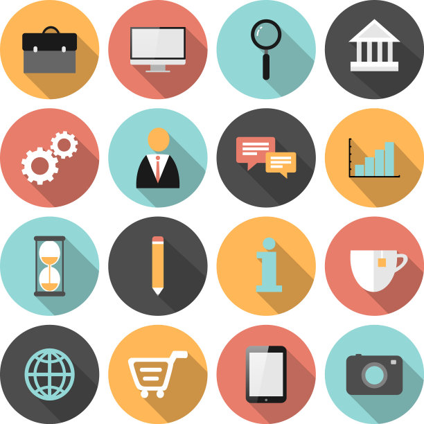 平面圆形业务和营销网站图标集图片下载