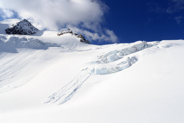 山峰的雪景在塔斯查弗纳冰川与雪崩在蒂洛尔阿尔卑斯，奥地利图片下载