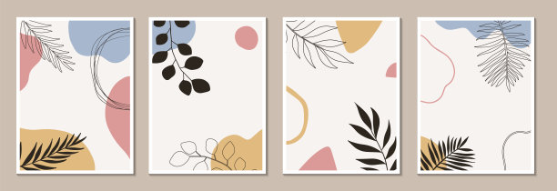 社交媒体故事和后期设计。花墙艺术矢量集。植物树枝和抽象的形状。现代设计，海报或明信片模板。植物设计。图片下载