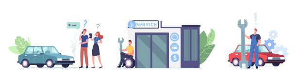 一套自动维修机械字符与仪器。诊断和汽车修理。制服服务站的人图片下载