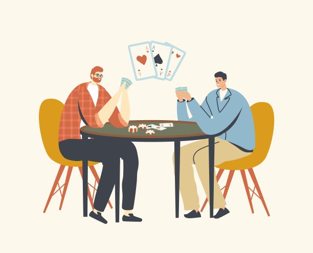 在赌场里，男性角色坐在桌子旁打牌。不良习惯和赌博成瘾概念，年轻人玩图片下载