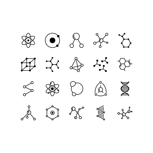 分子图标设置孤立的白色背景。物质的结构。分子式的分子。可编辑的中风图片下载