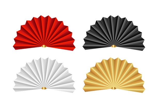 亚洲球迷收藏。红色，金色，白色和黑色的纸扇。节日节日装饰。图片下载