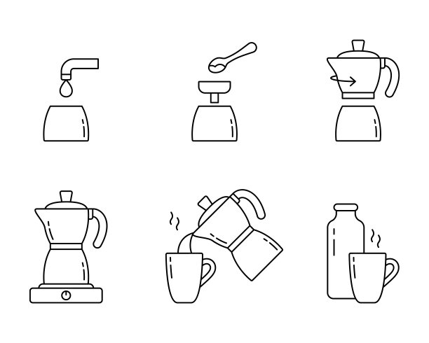 间歇泉咖啡机使用说明。黑色线性图标图片下载