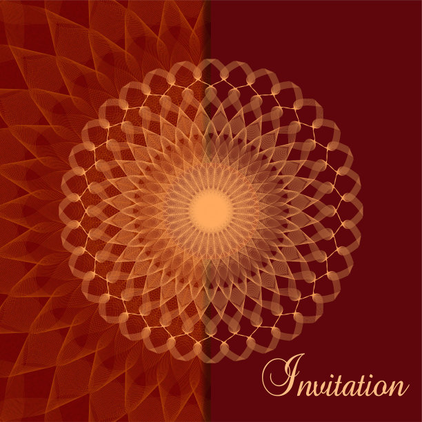 深红色背景上的金色镂空图案。设计豪华的邀请。矢量抽象线条艺术点缀。精美的模板贺卡，优惠券，礼品券，书封面，小册子。EPS10插图图片下载